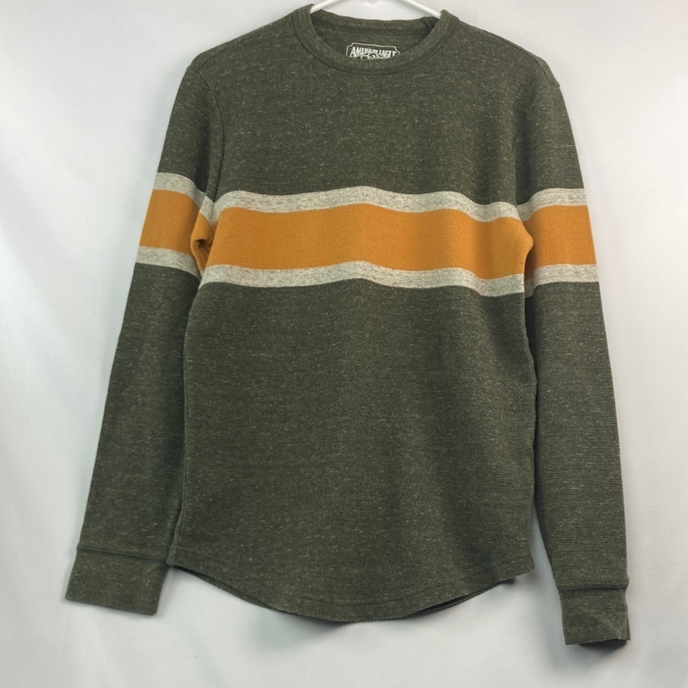 American Eagle Y2K green and yellow waffle thermal long sleeve XS